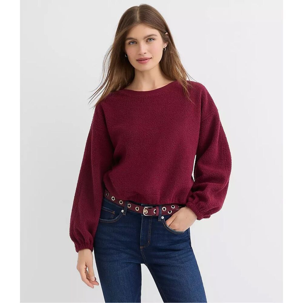 NWT! Loft Deep Wine Burgundy Sherpa Bubble Sweatshirt Medium